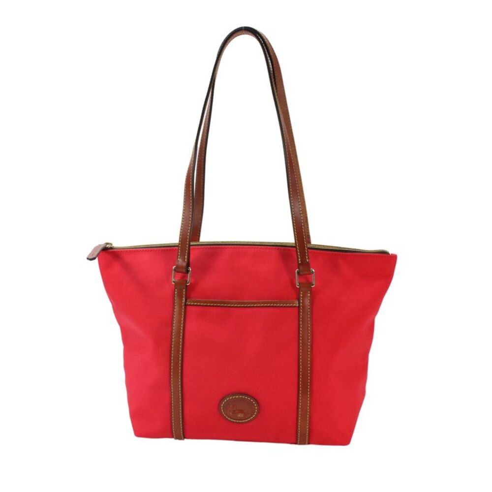 Dooney & Bourke Womens Leather Trim Zip Up Shoulder Bag Red